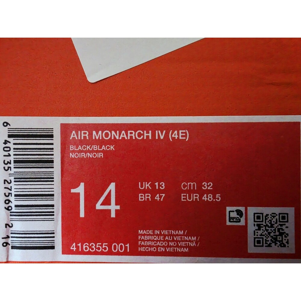 Nike Air Monarch IV Black/Black Men’s Low Top Lace-Up Sneaker 4E 416355-001 - Picture 5 of 5